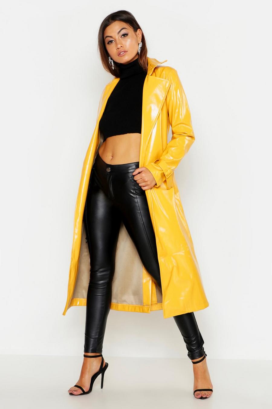 Mustard PU Belted Trench Coat image number 1