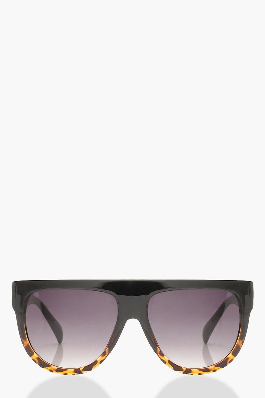 Black Leopard Oversized Flat Top Sunglasses image number 1