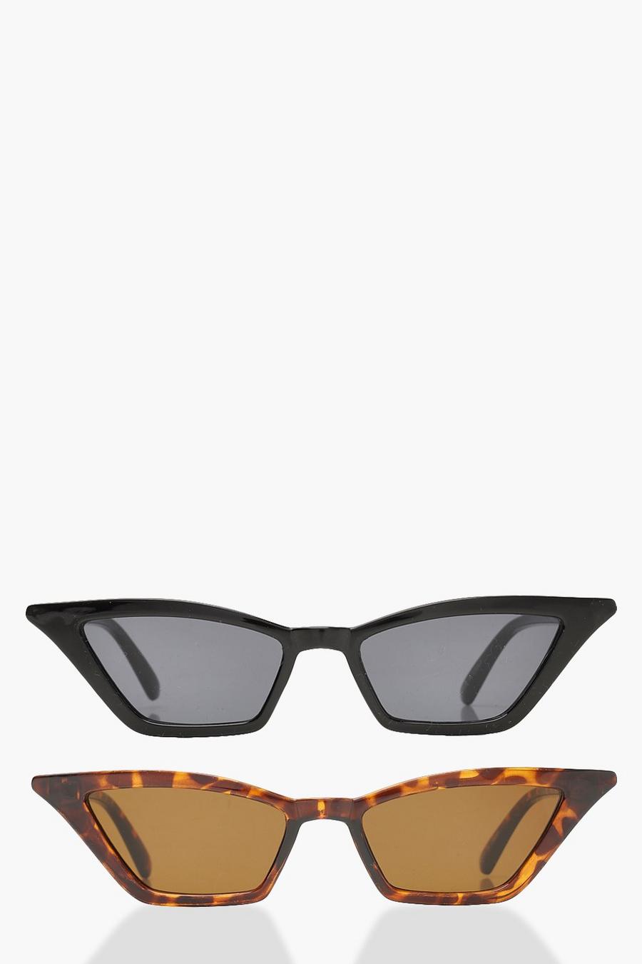 2er-Pack Skinny Sonnenbrille mit geflügelter Fassung, Mehrfarbig image number 1