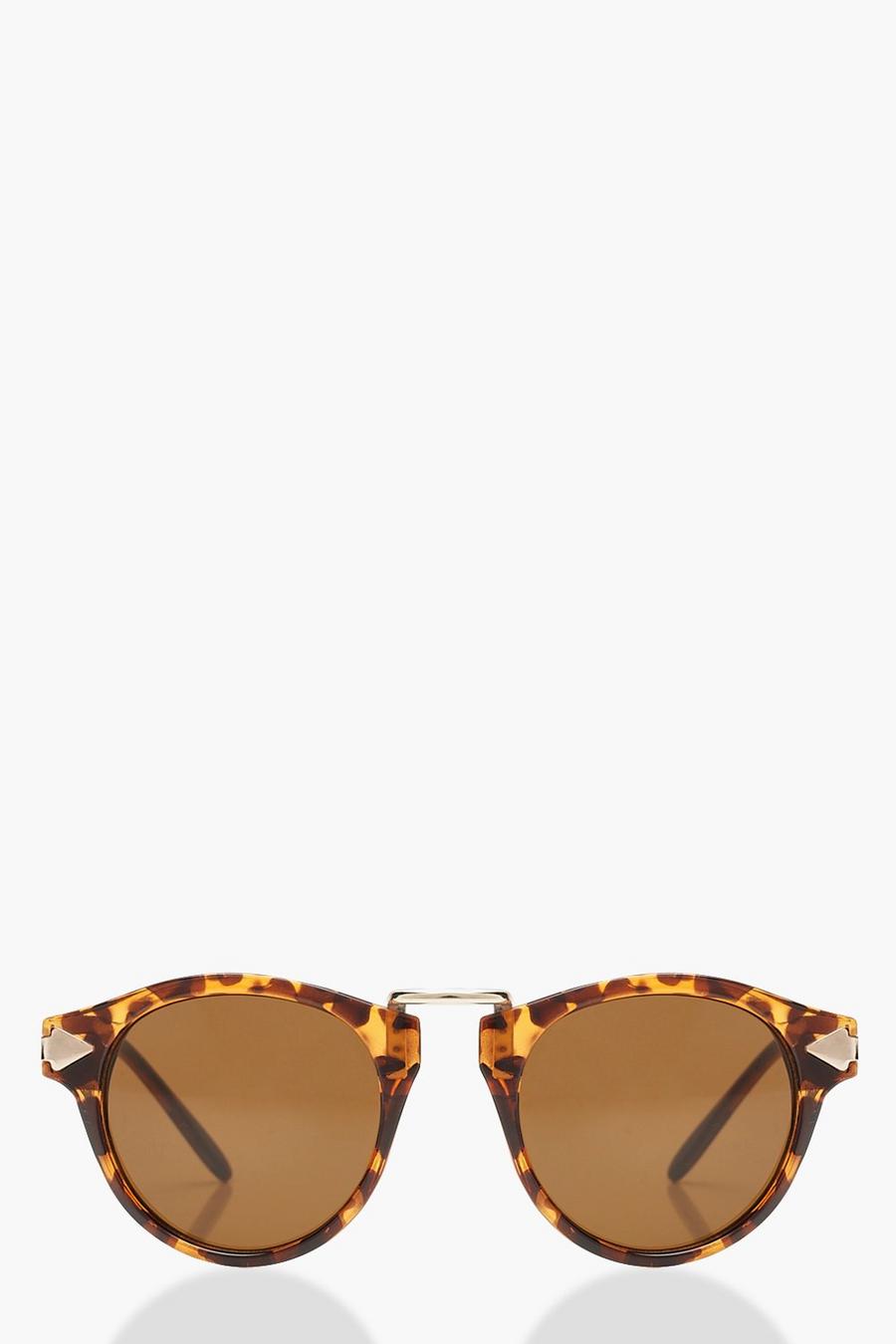 Runde Sonnenbrille mit Schildpattgestell in Kontrastfarben, Braun image number 1
