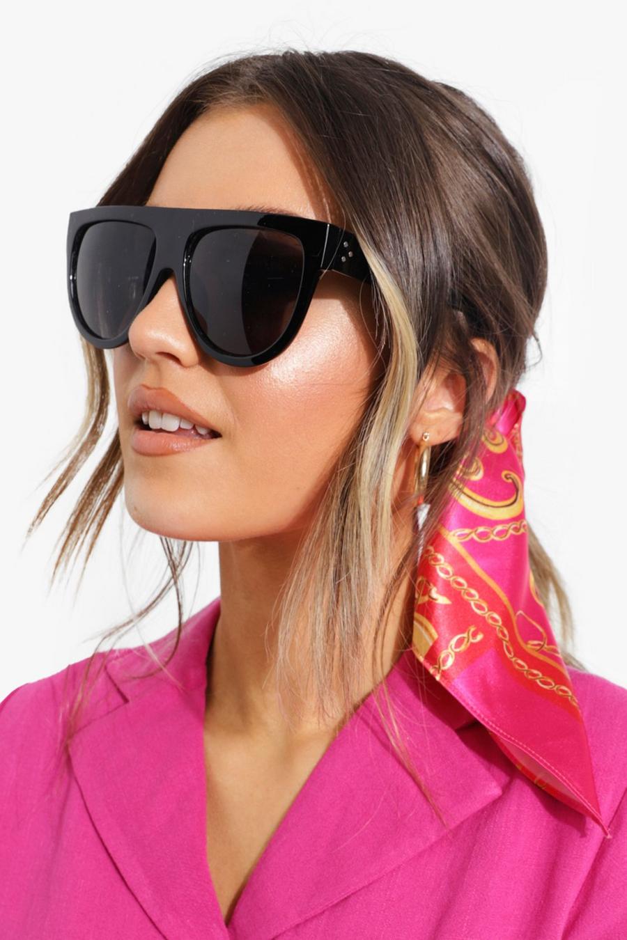 Black Oversized Flat Top Sunglasses