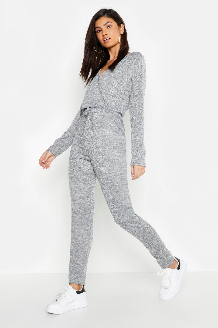 Silver Wrap Tie Waist Knitted Jumpsuit image number 1