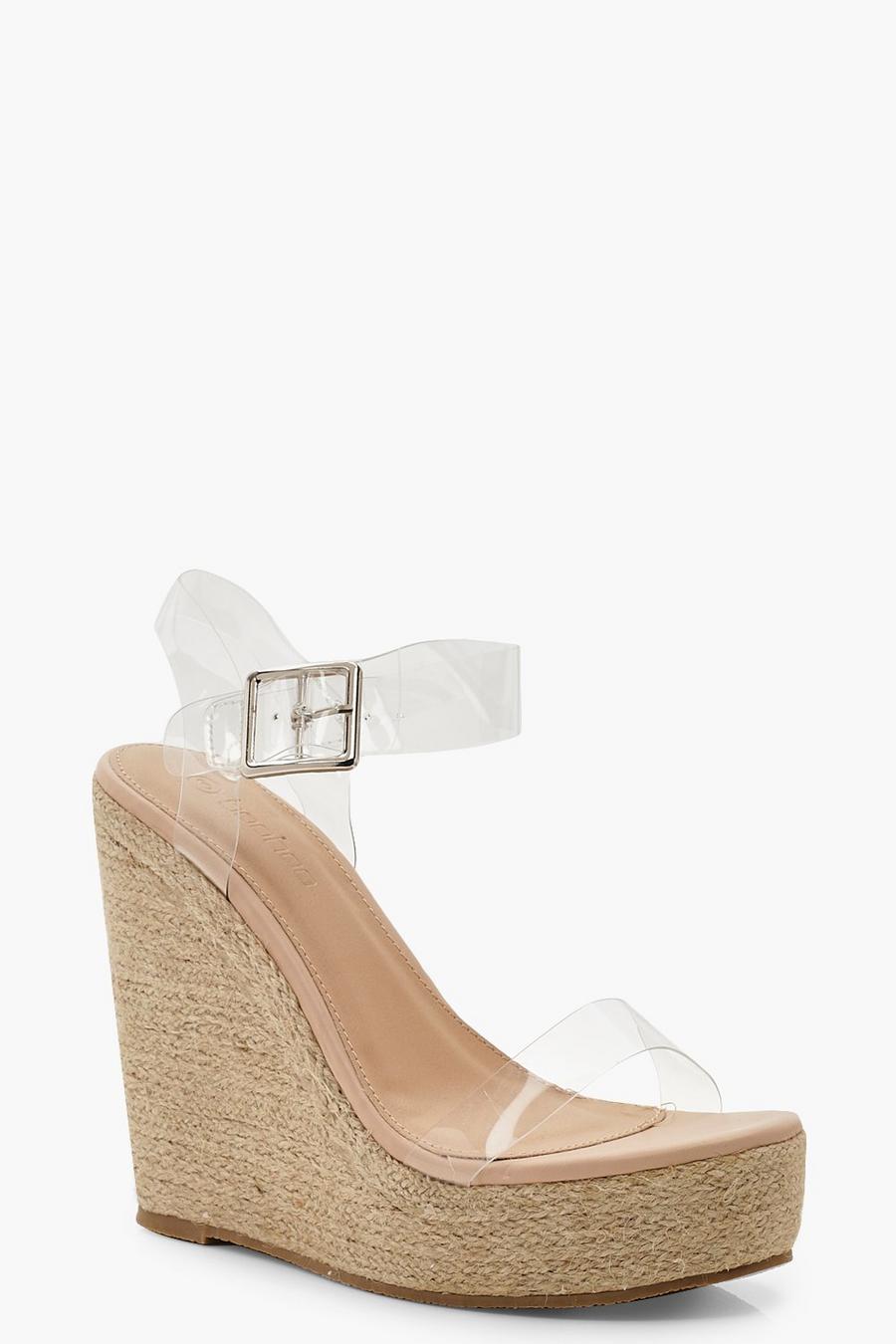 Tan Clear Strap Espadrille Wedges image number 1