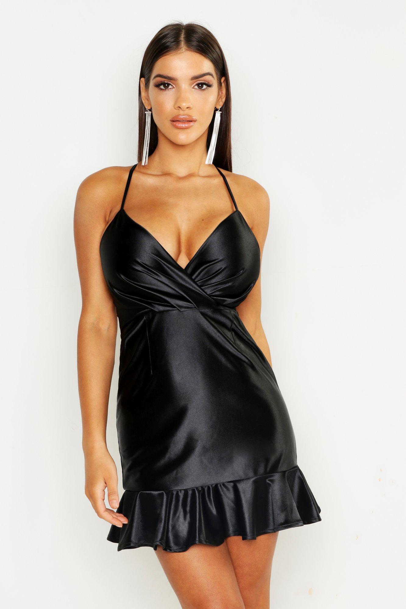 satin wrap front dress