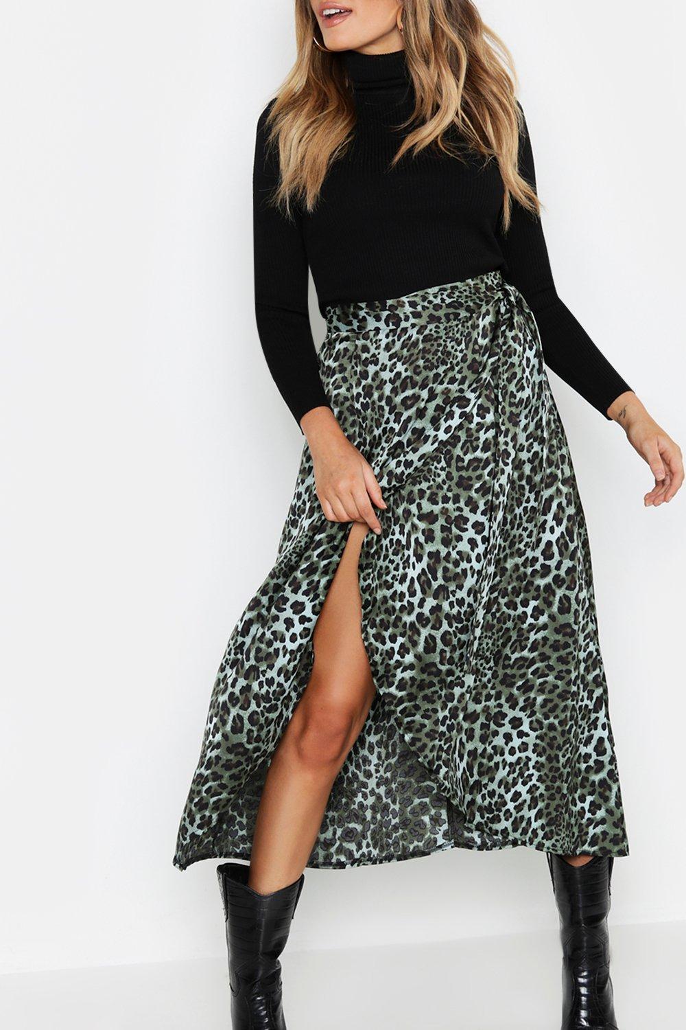 green satin wrap skirt