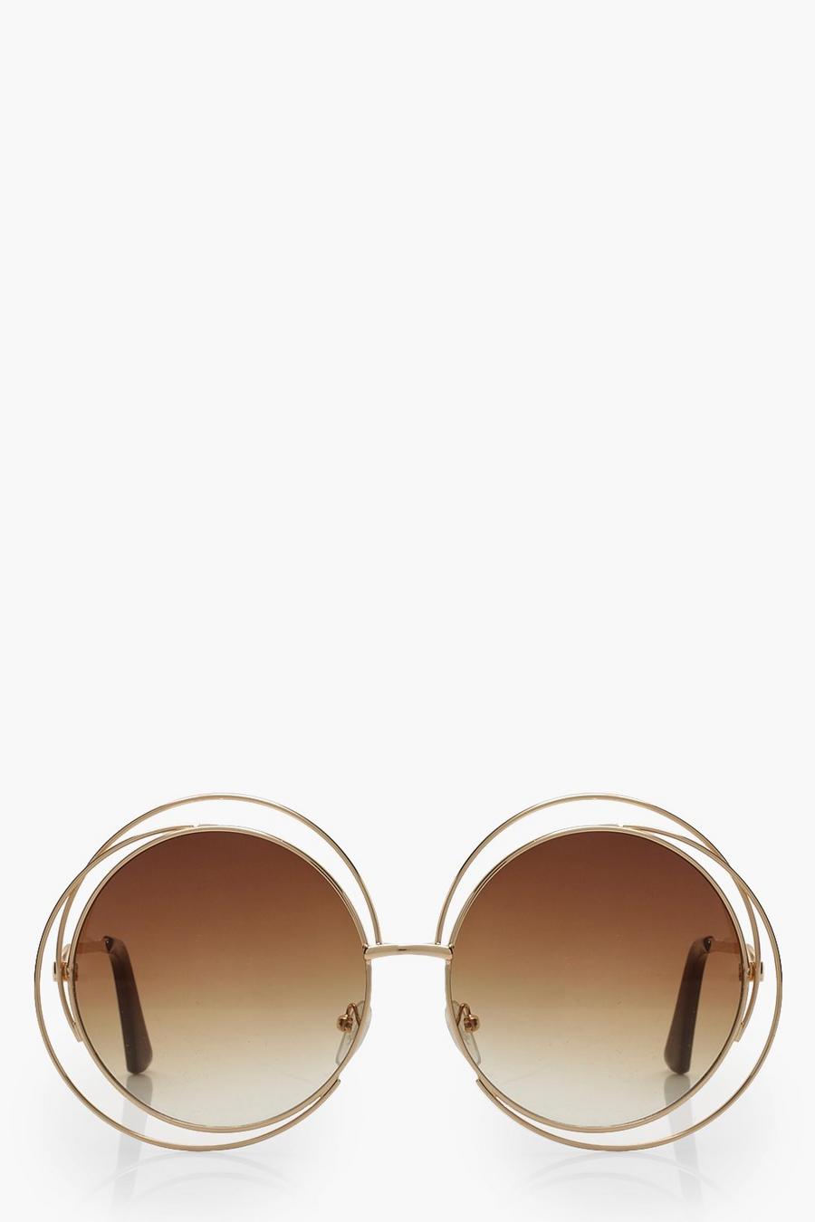 Cut Out Frame Round Sunglasses, Brown image number 1