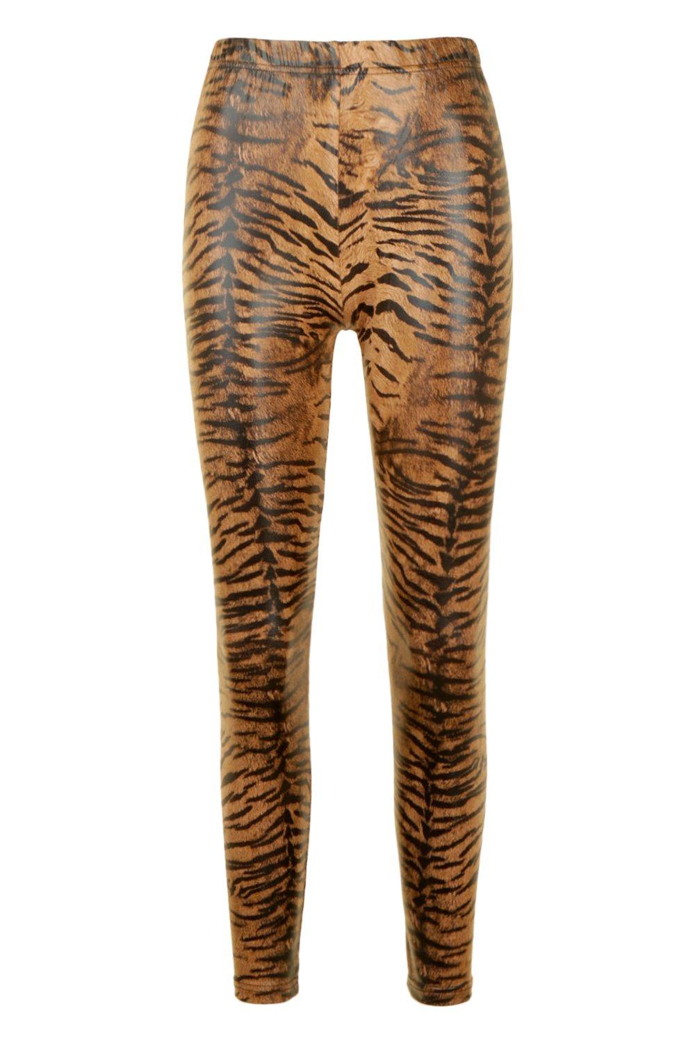 Tiger Print Leather Look Legging