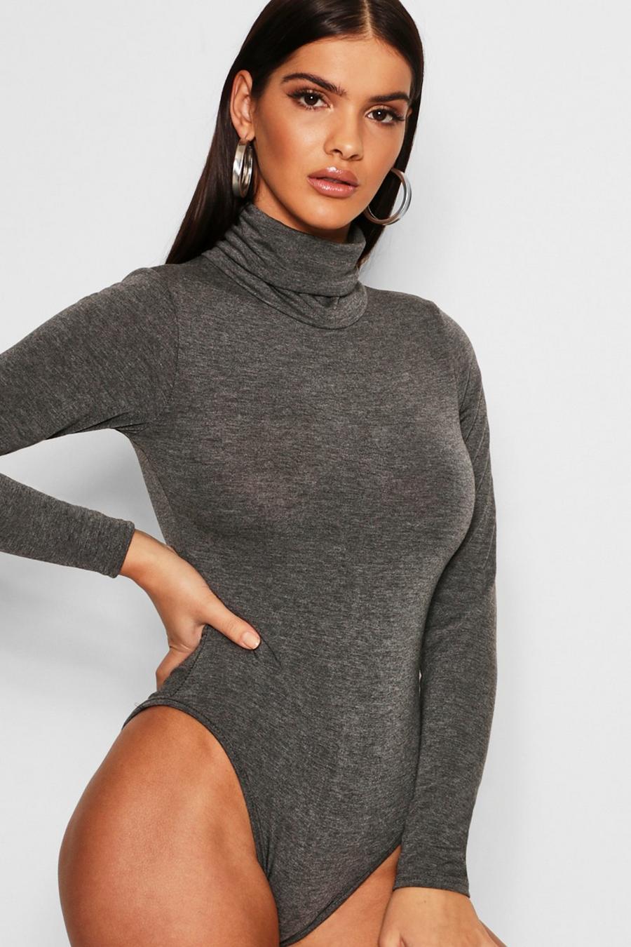 Charcoal Roll Neck Jersey Bodysuit image number 1