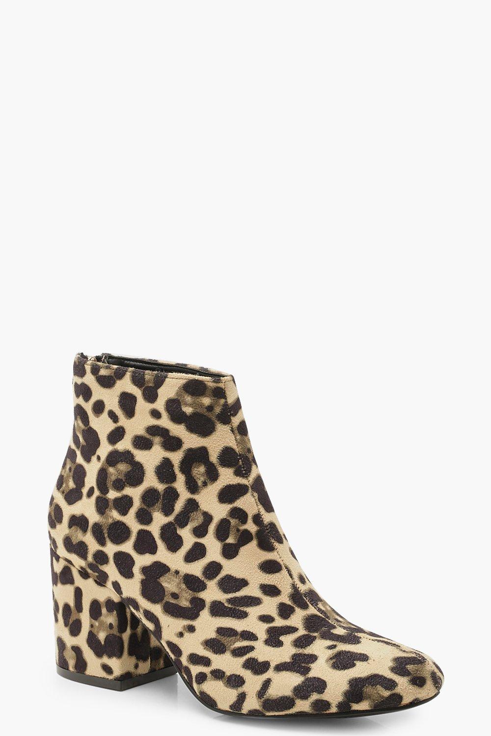 leopard block heel booties