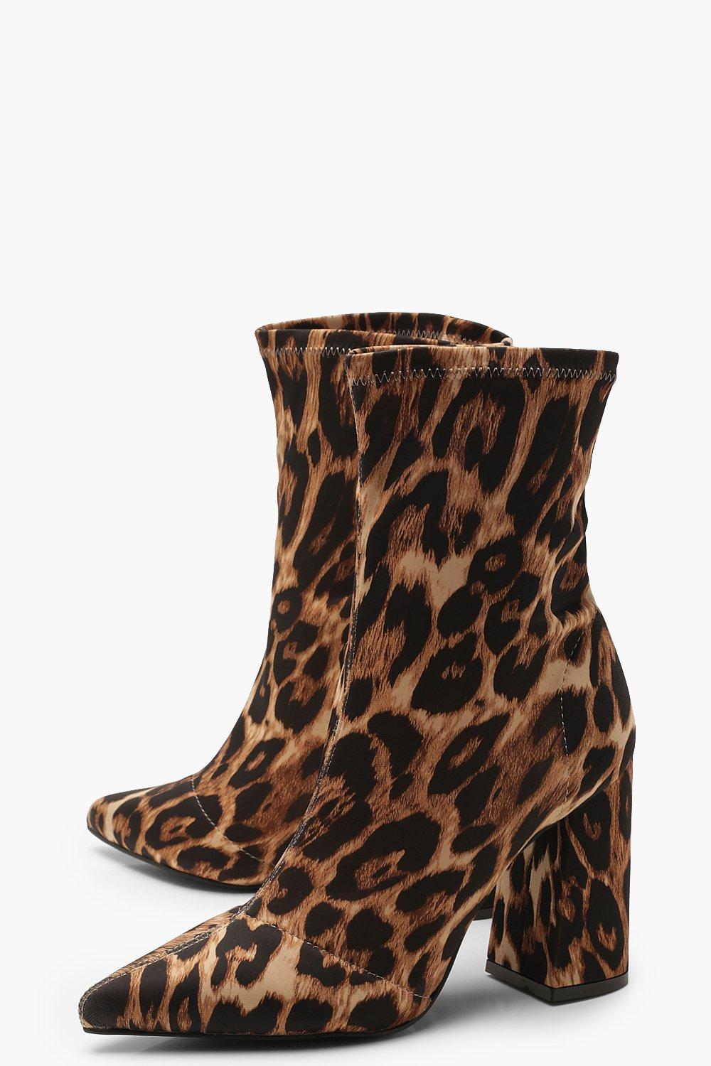 Leopard Block Heel Sock Boots