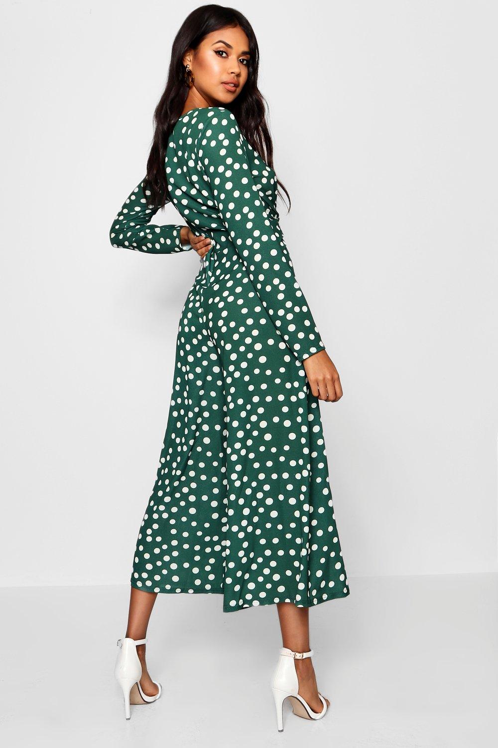 Boohoo green polka outlet dot dress