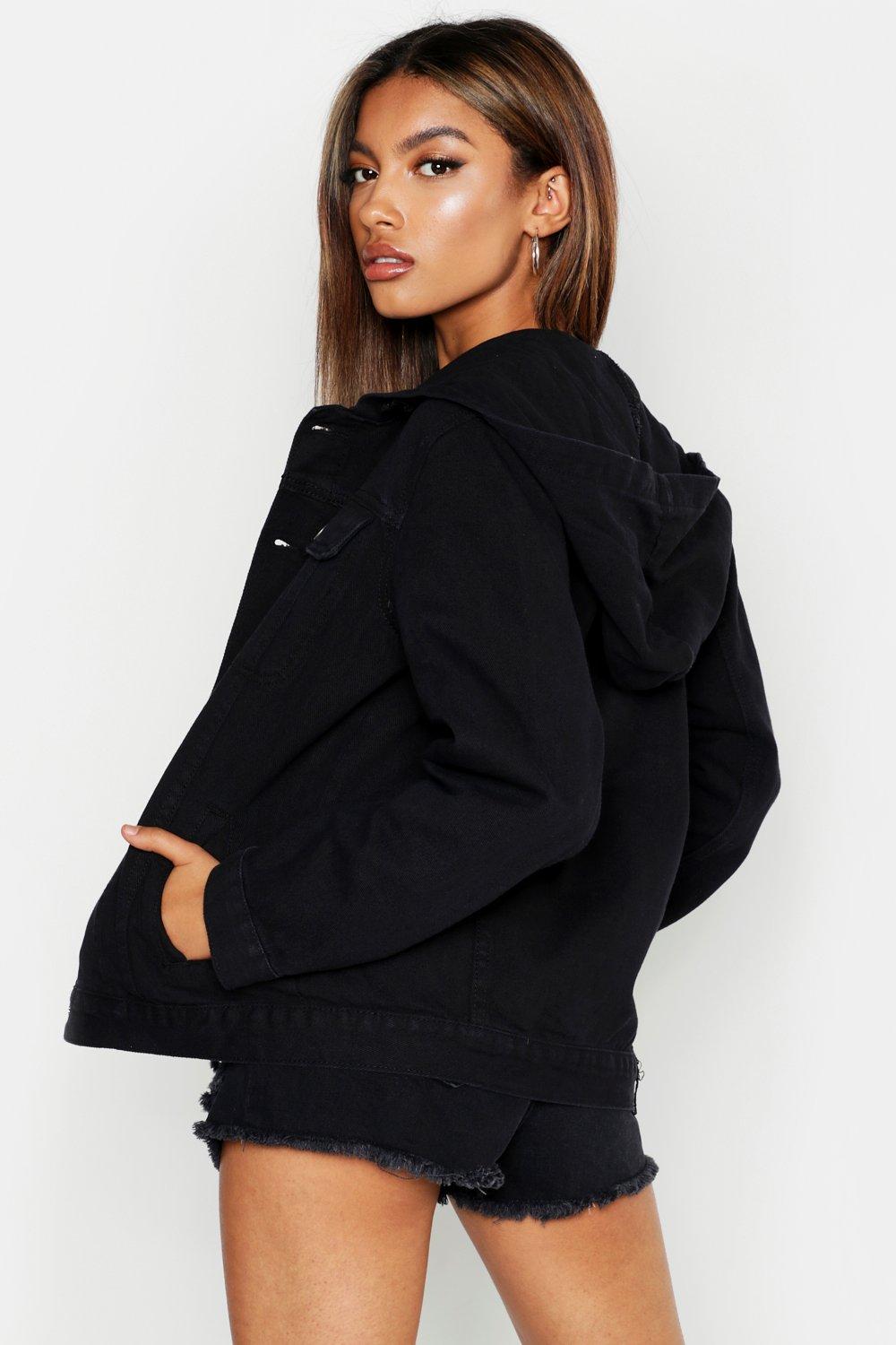 Black denim jacket clearance boohoo