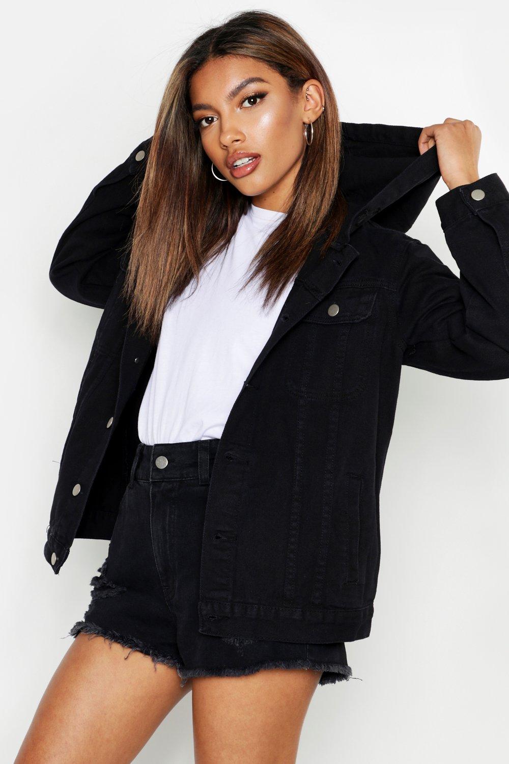 Black jean hotsell jacket with hoodie