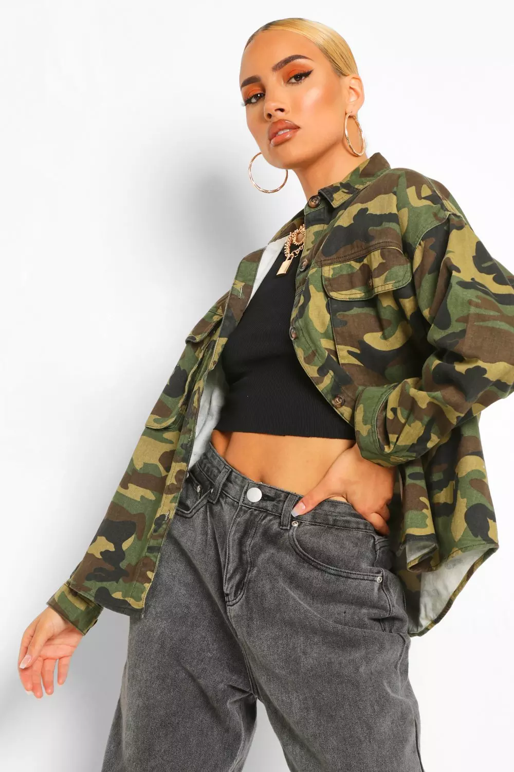 Camouflage oversized 2025 denim jacket