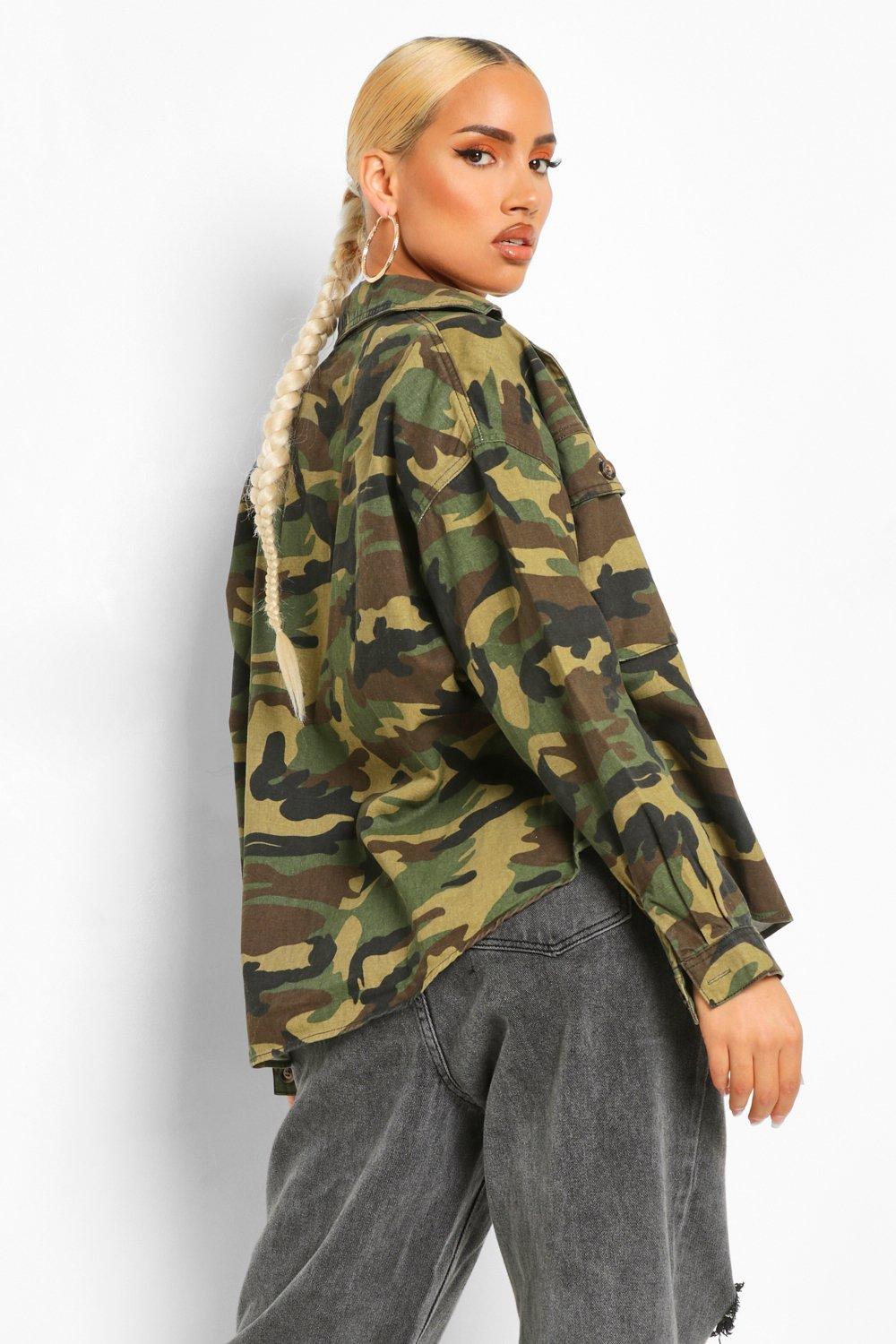 Hooded Oversized Camo Denim Jacket Boohoo