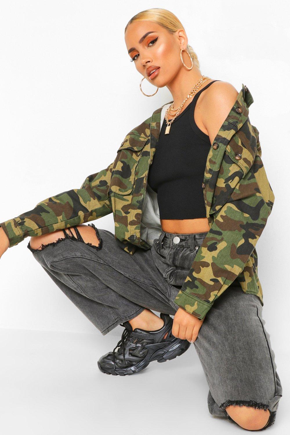 Boohoo camo denim jacket best sale