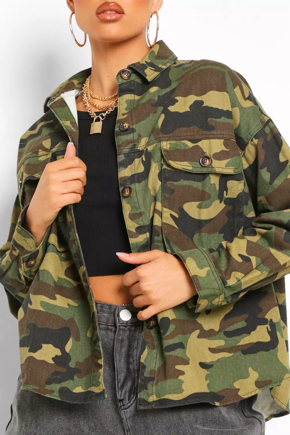 Camouflage oversized 2025 denim jacket