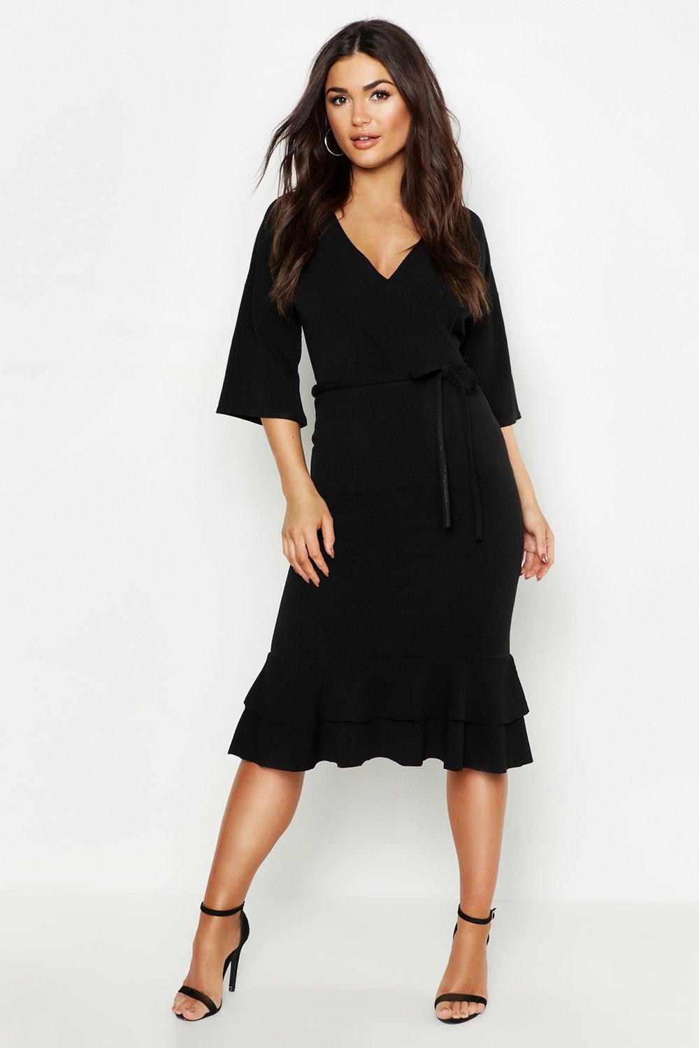 wrap frill midi dress