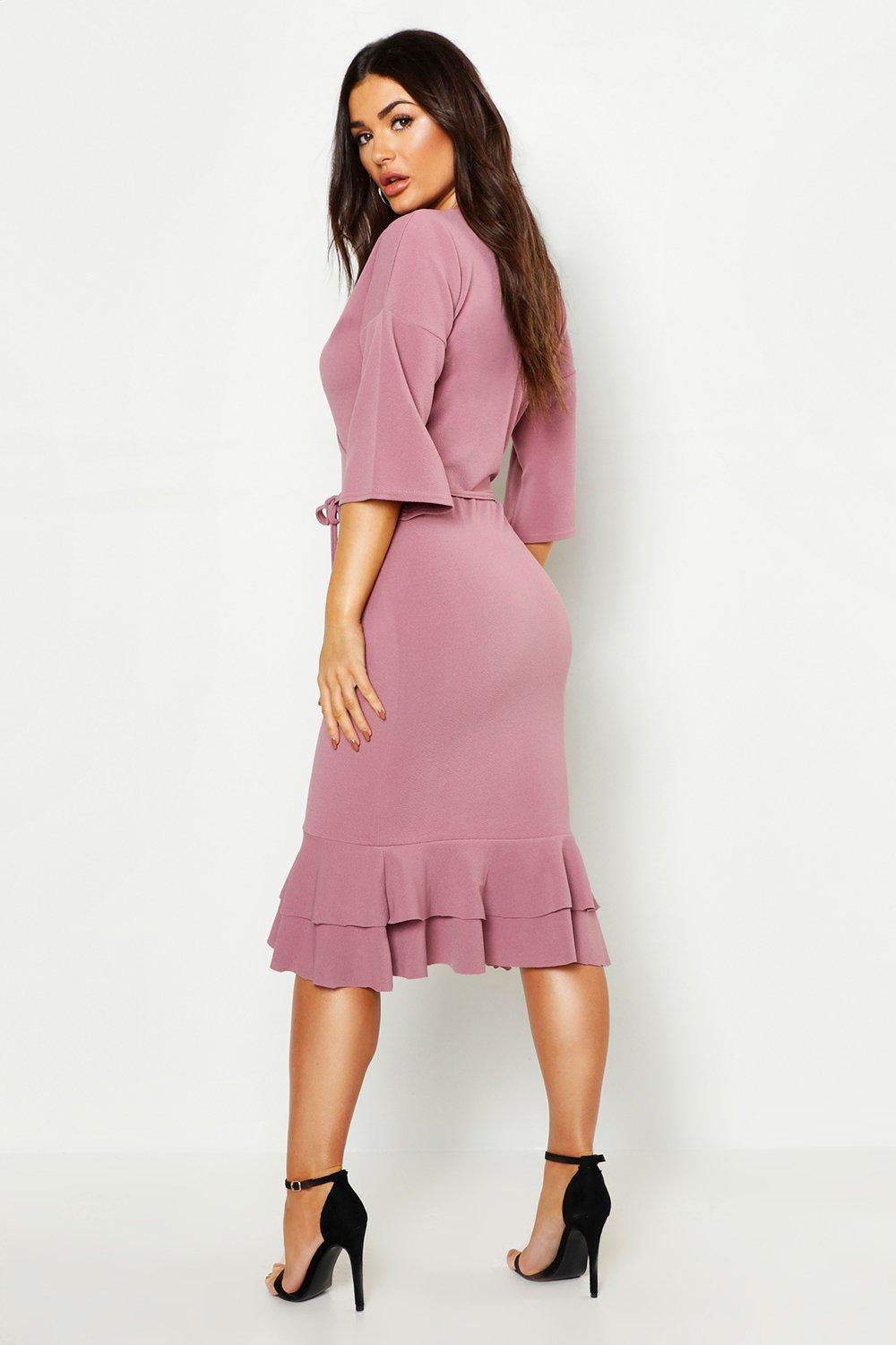 frill midi wrap dress