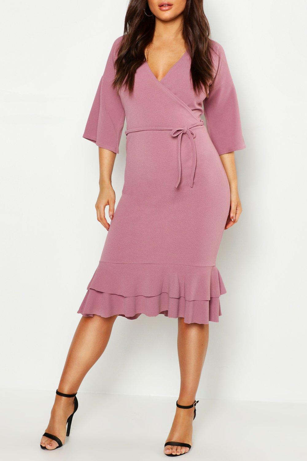 frill midi wrap dress