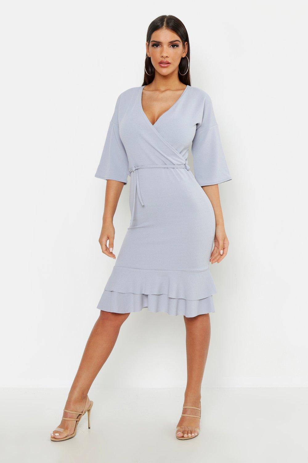 wrap frill midi dress