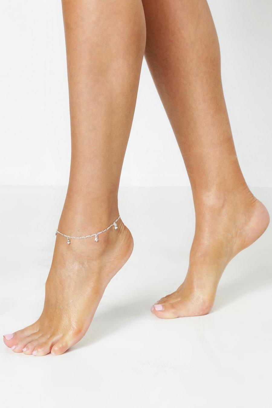 Silver Diamante Drop Anklet image number 1