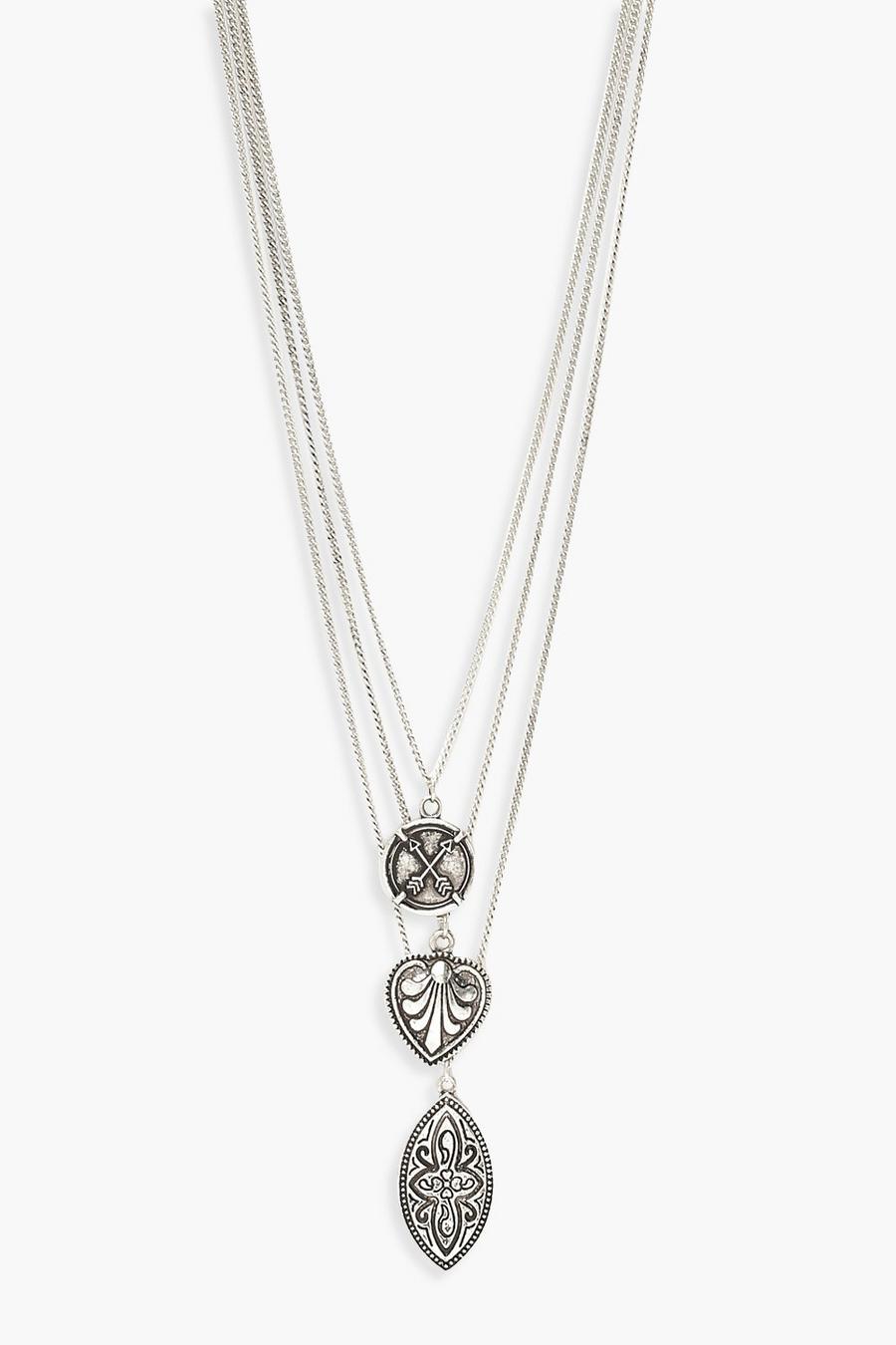 Boho mehrlagige Halskette in Silber image number 1