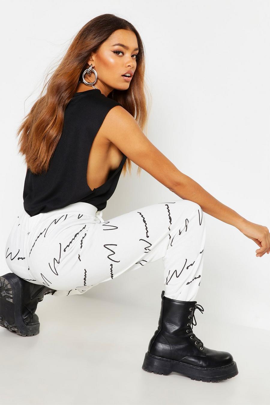 White Woman Script All Over Print Joggers image number 1