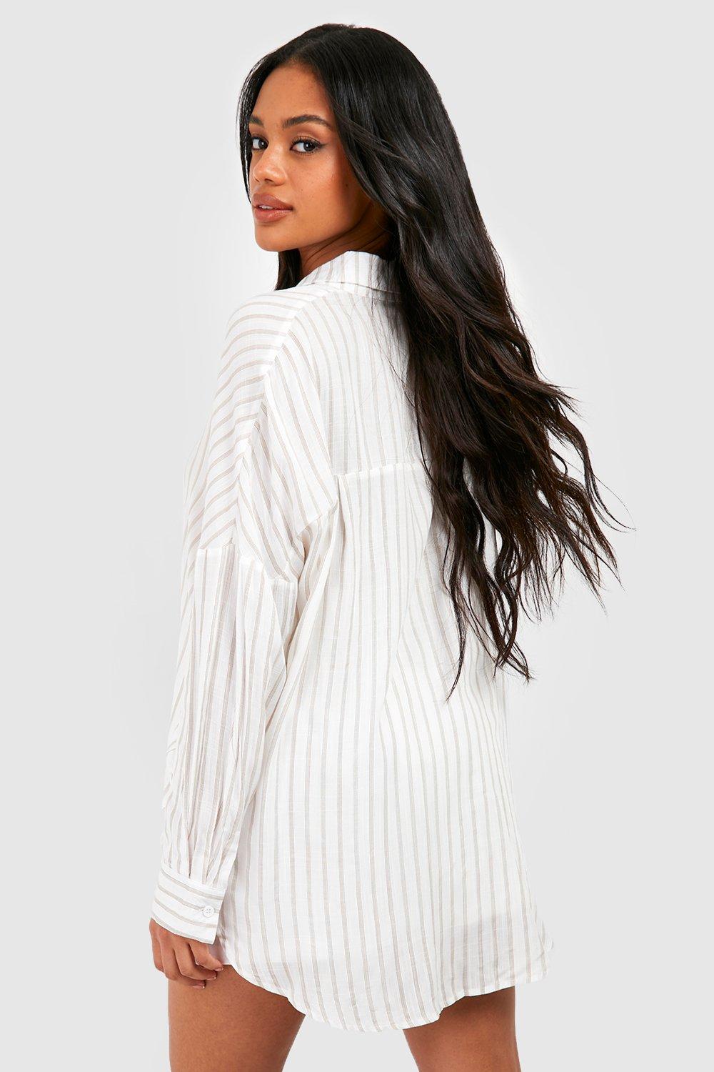 Oversized Split Side Stripe Shirt | boohoo