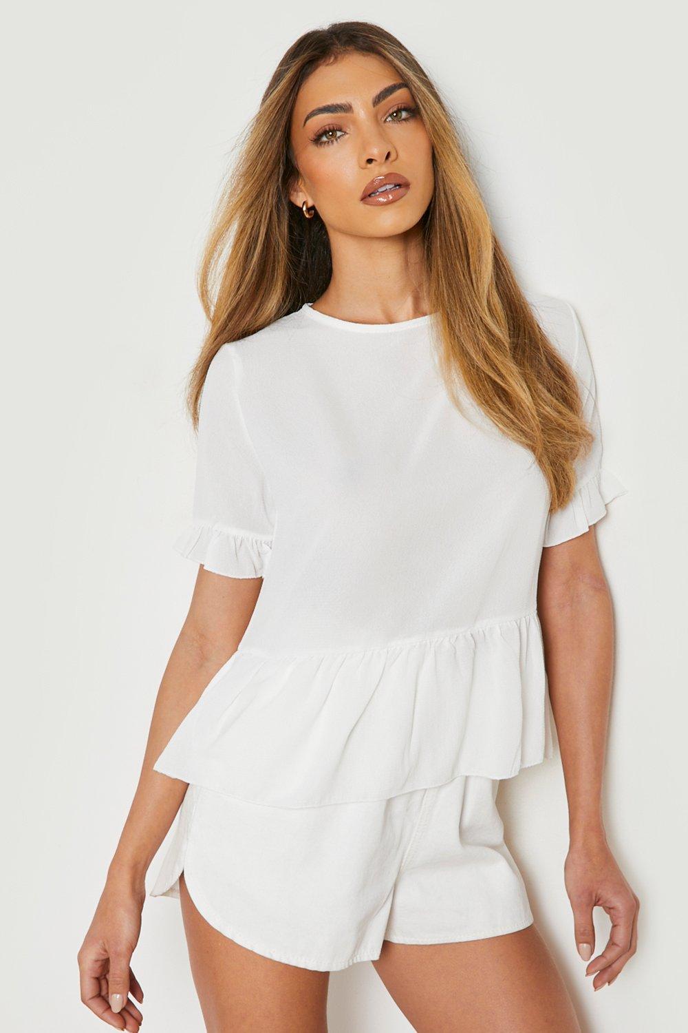 white ruffle blouse boohoo