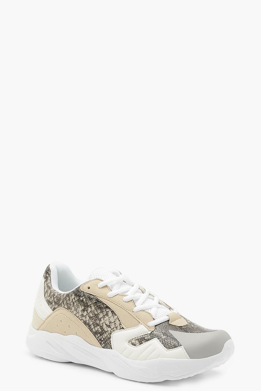Grey Snake Panel Chunky Sneakers image number 1