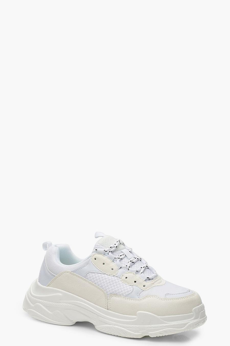 White Chunky Platform Lace Up Sneakers image number 1
