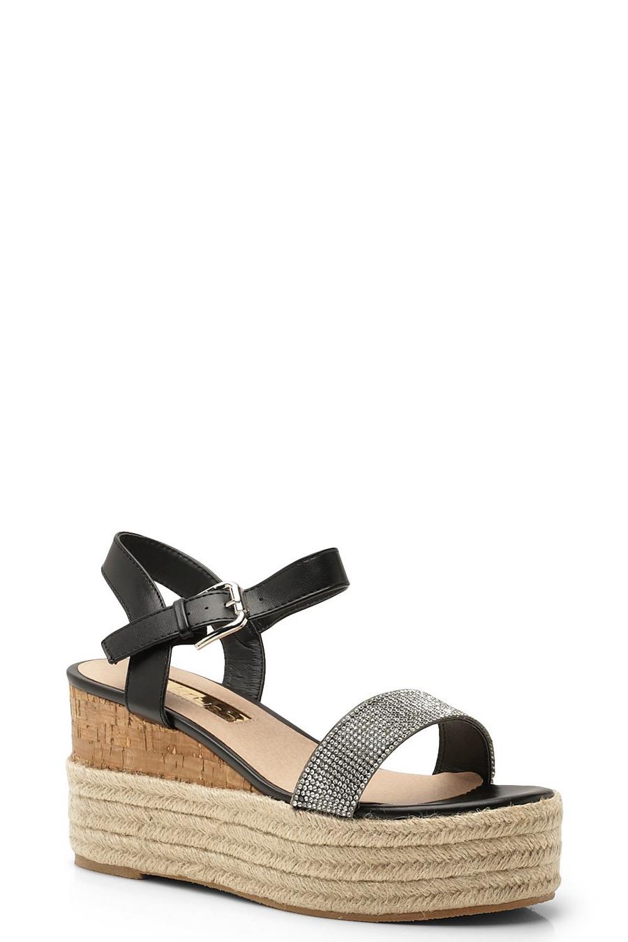 Black Diamante Espadrille Wedge Flatforms image number 1