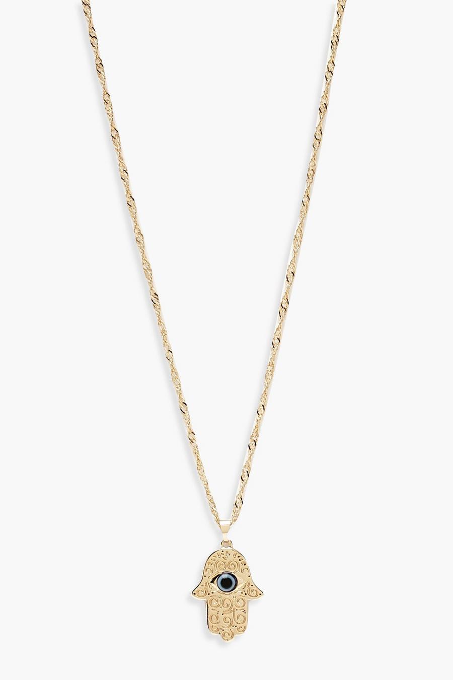 Gold Hamsa Hand Twist Chain Necklace image number 1