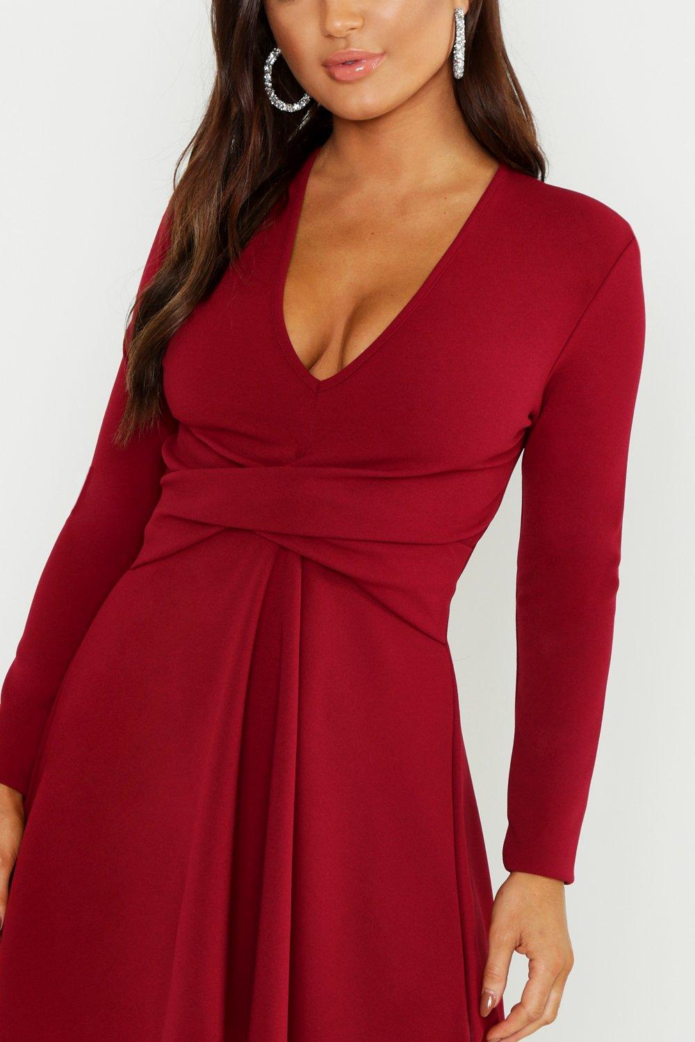 Long sleeve 2025 plunge skater dress