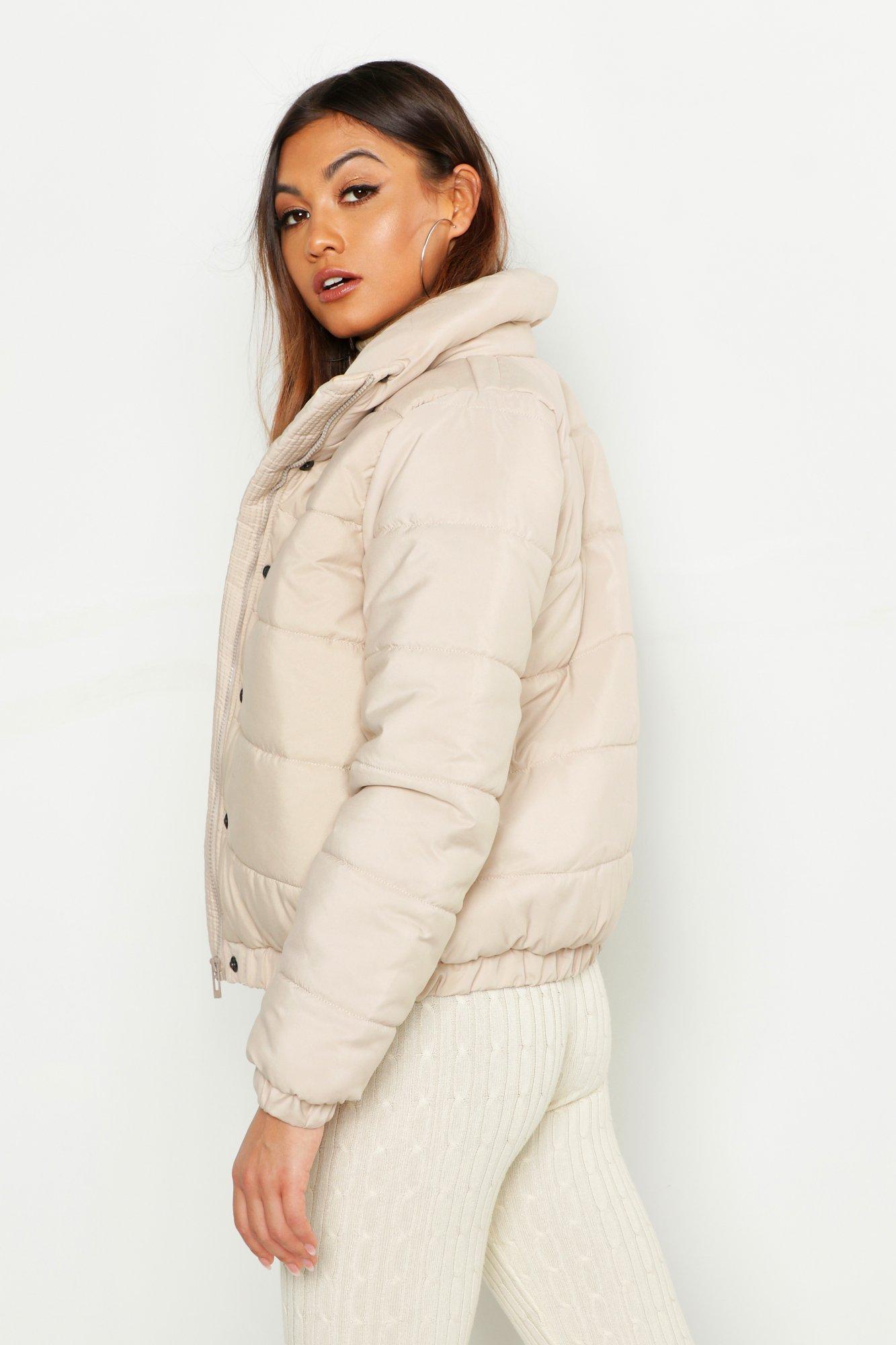 crop funnel neck padded jacket