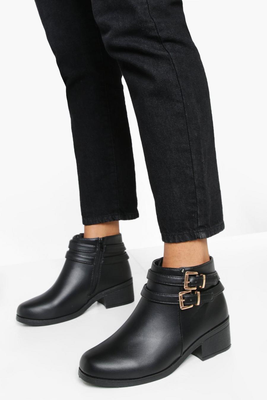 Black noir Wide Fit Double Buckle Chelsea Boots
