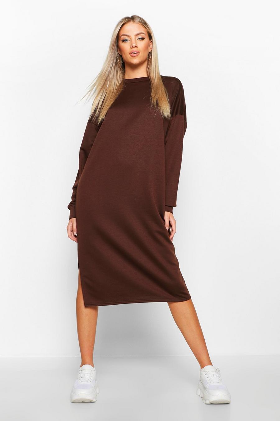 Chocolate Split Midi Sweatshirt Dress image number 1