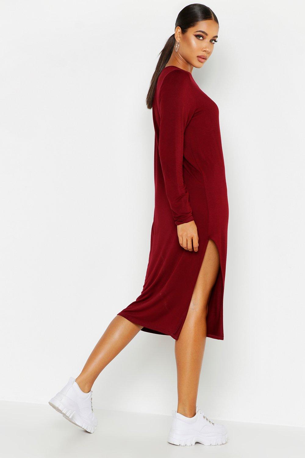 Long sleeve midi t shirt dress online