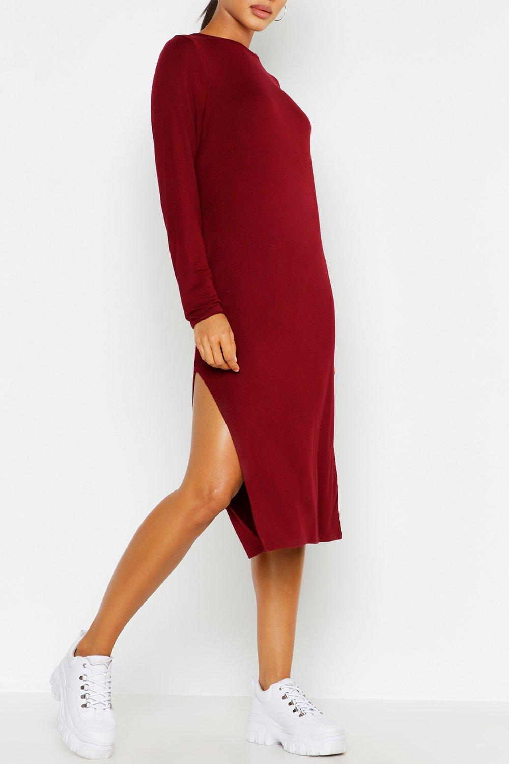 Burgundy long sleeve hot sale t shirt dress