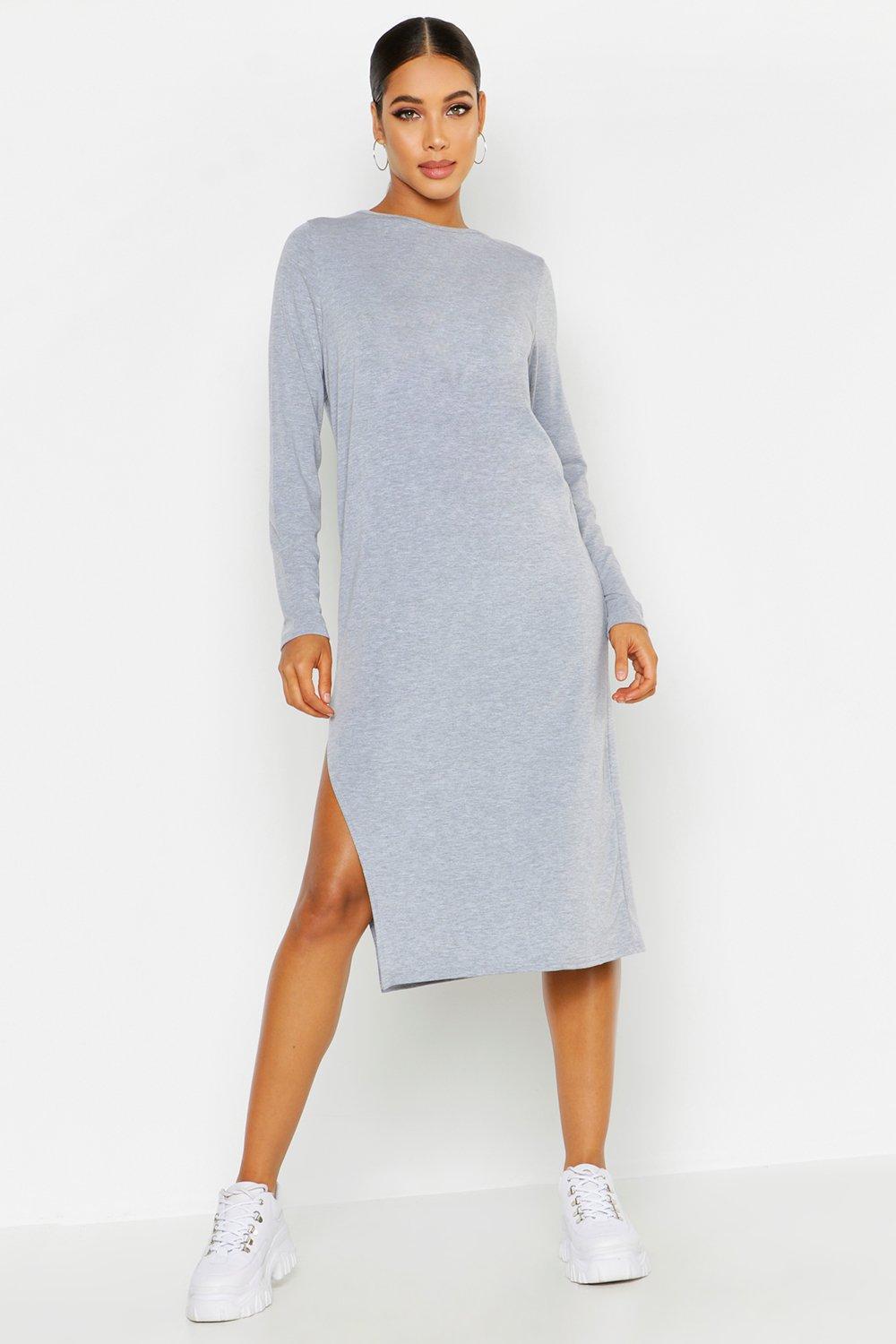 long sleeve midi t shirt dress