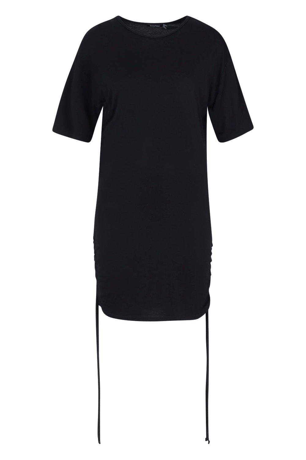 black ruched t shirt dress