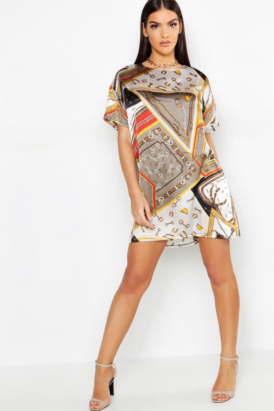 Satin Chain Print Woven Shift Dress image number 1