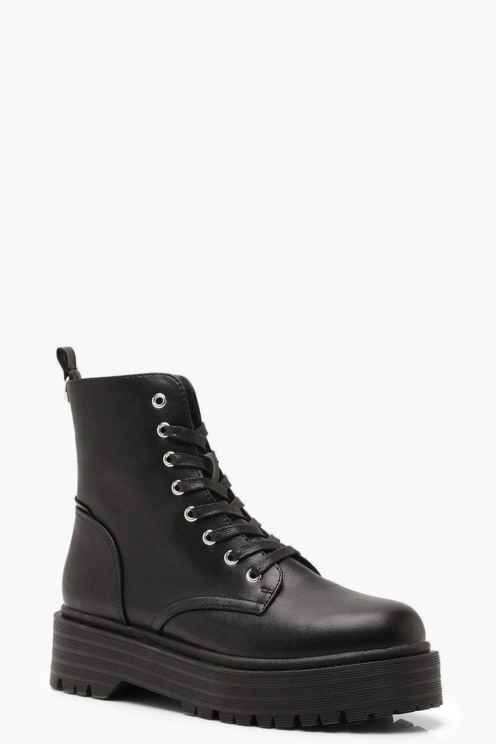 Chunky Sole Lace Up Combat Boots | boohoo