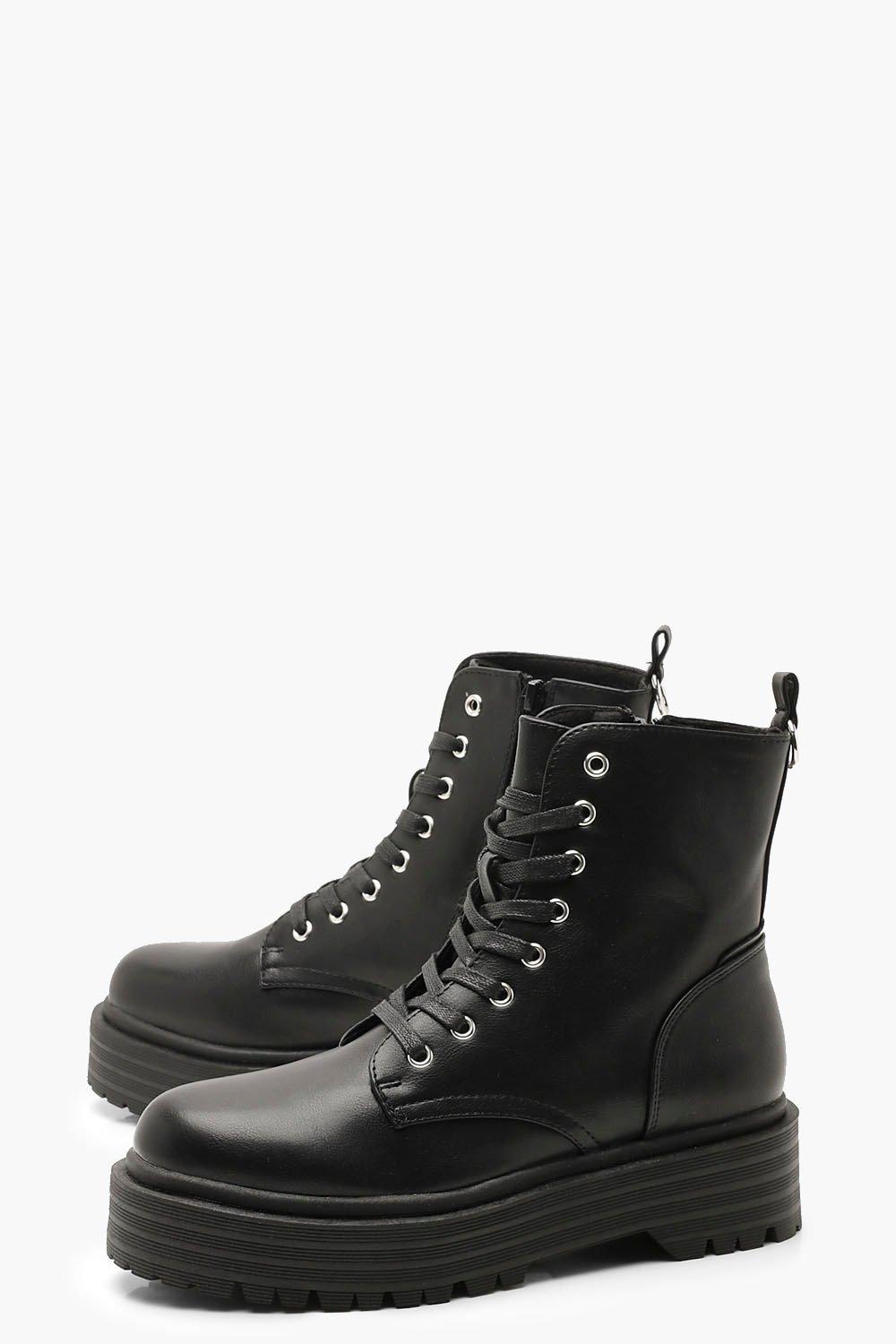 black chunky military lace up boots