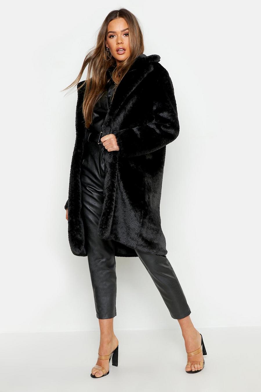 Collared Textured Faux Fur Coat image number 1