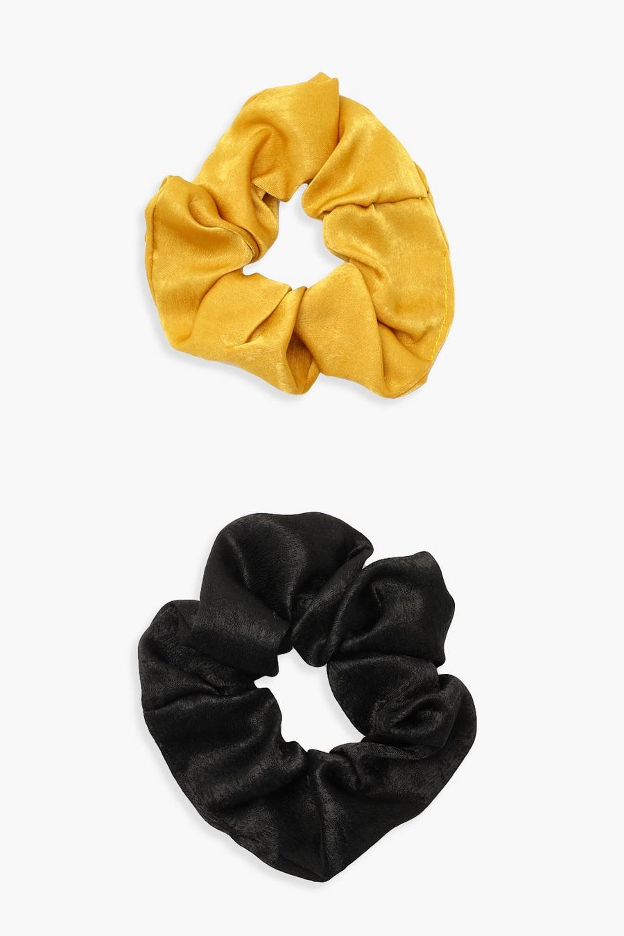 Multi Mustard Satin & Black Scrunchie 2 Pack