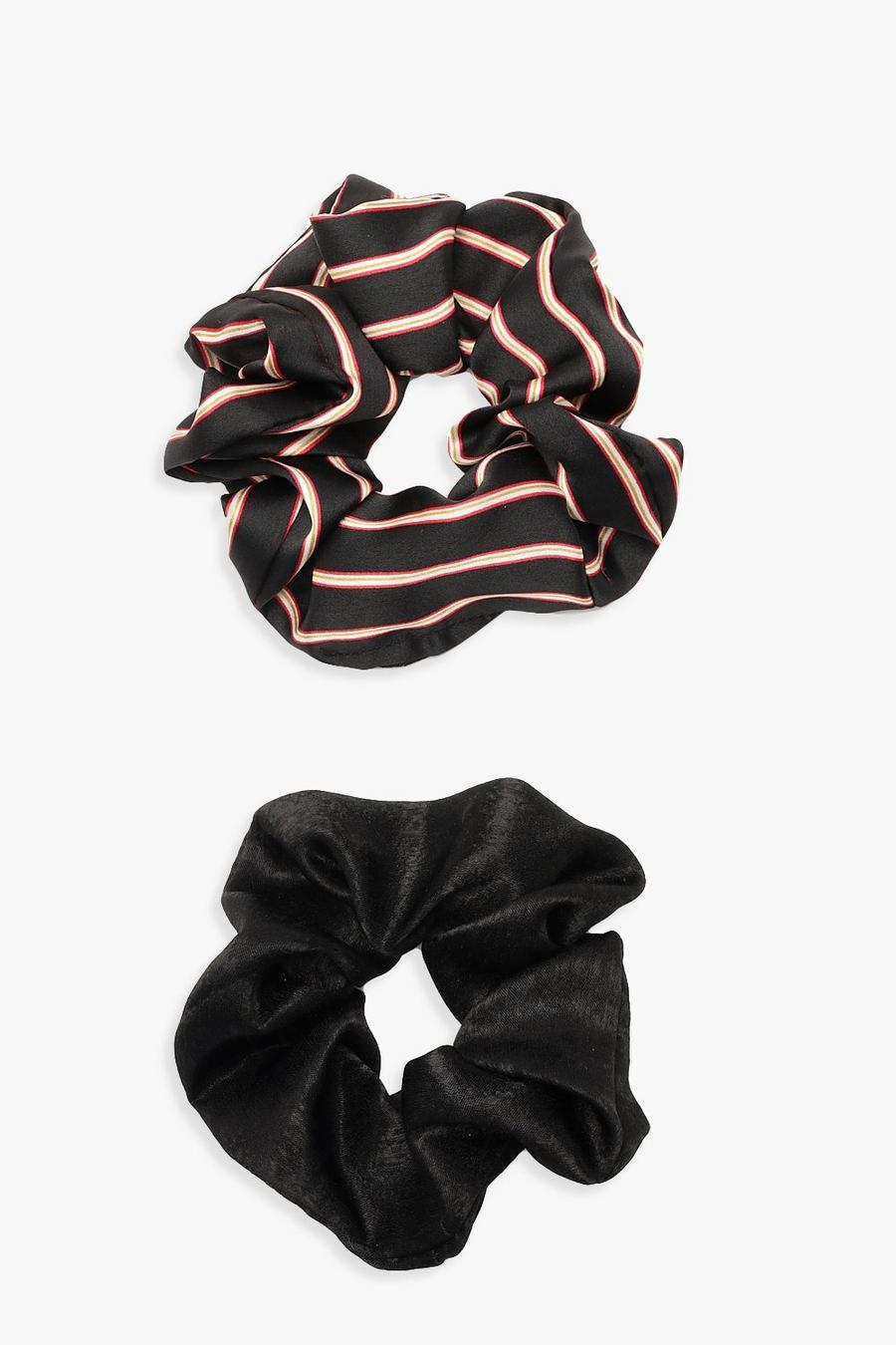 Black Stripe And Plain 2 Pack Scrunchies image number 1