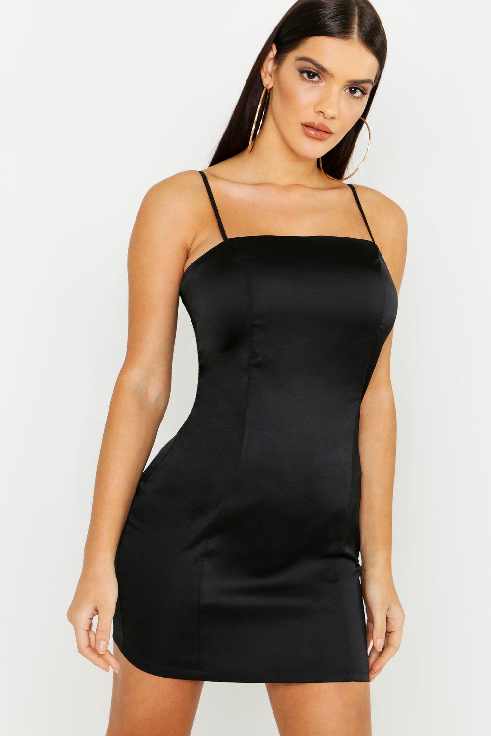 Satin square hotsell neck bodycon dress