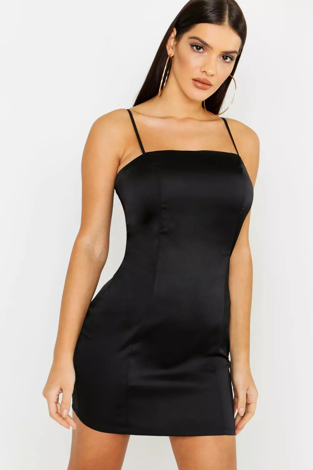 Black satin 2025 square neck dress